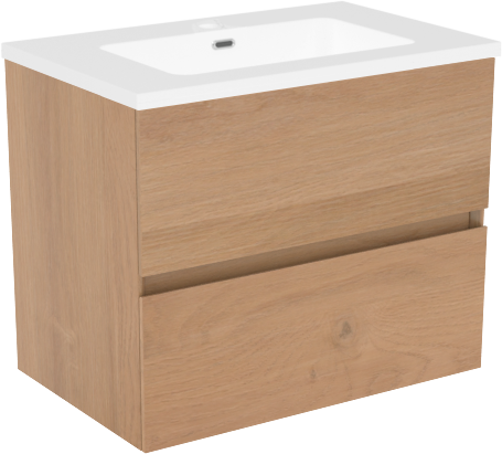 Storke Edge hängendes Möbelstück Set: 60 x 40 cm, Rohe Eiche, mit Diva Einzelwaschtisch, Marmorkomposit Weiß glänzend