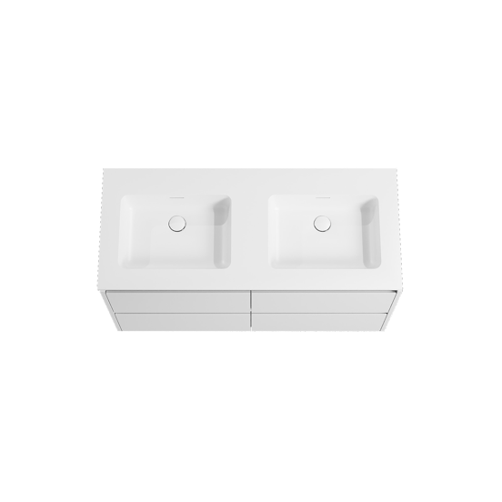 Storke Seda hängendes Möbelstück Set: 120 x 52 cm, Weiß matt, mit Mata Doppelwaschtisch, Solid Surface Weiß matt