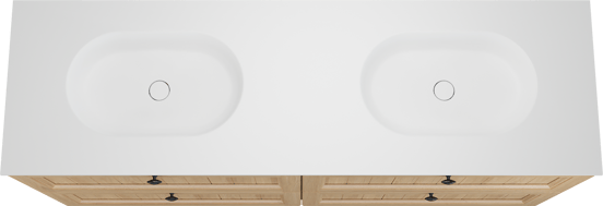 Balmani Lemon staand badkamermeubel 180 x 55 cm, fineer natuur eik met Tablo Oval dubbele wastafel in mat wit