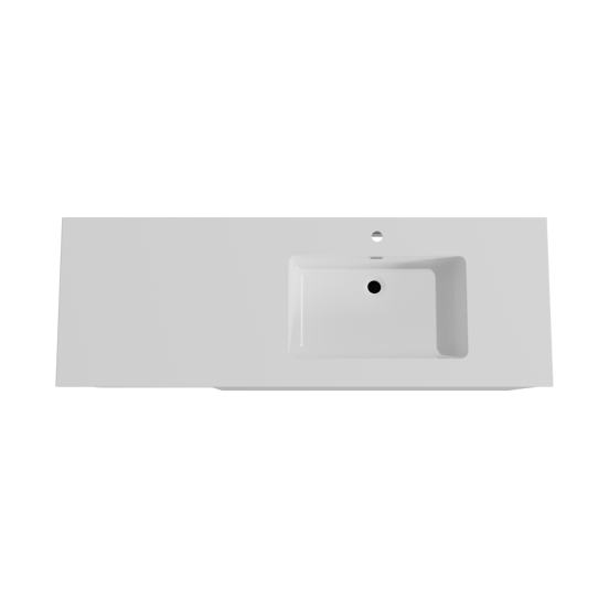 Storke Edge meuble salle de bains suspendu 150 x 52 cm blanc brillant avec Diva plan vasque asymétrique à droite en marbre composite blanc brillant