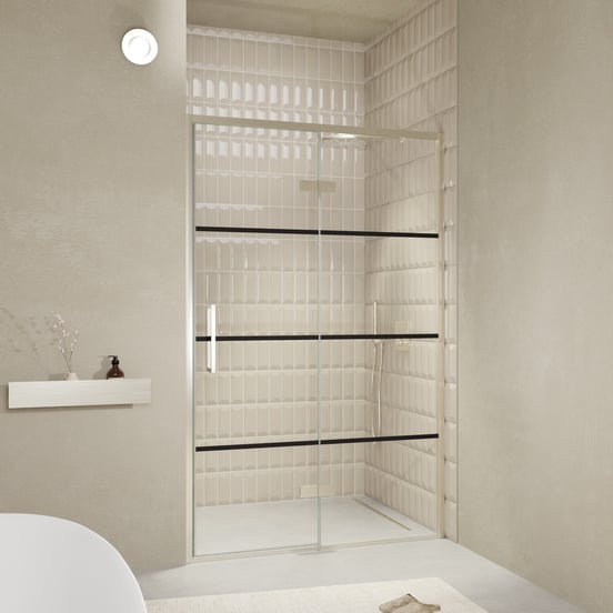 Balmani Senses Design douche draaideur rechts 140 cm x 210 cm Lined glas, Brushed CoolMetal profielen