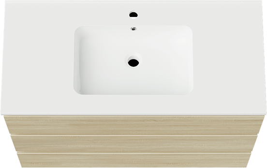 Linie Lado staand badmeubel 100 x 46 cm wit eiken met Vano enkele wastafel in composietmarmer hoogglans wit