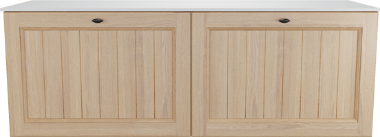 Balmani Lemon hängendes Möbelstück Set: 150 x 55 cm, Naturbelassene Eiche Furnier, mit Stretto Einzel- oder Doppel Waschtischplatte, Weiß matt