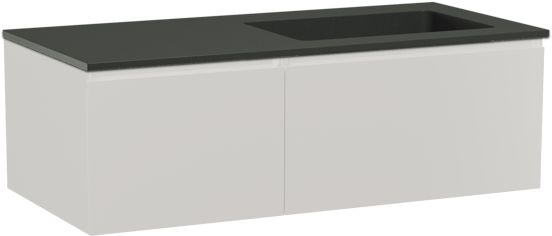 Storke Edge zwevend badmeubel 110 x 52 cm hoogglans wit met Scuro asymmetrisch rechtse wastafel in kwarts mat zwart