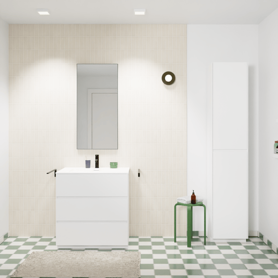 Storke Edge staand badmeubel 75 x 52 cm mat wit met Mata enkele wastafel in solid surface mat wit