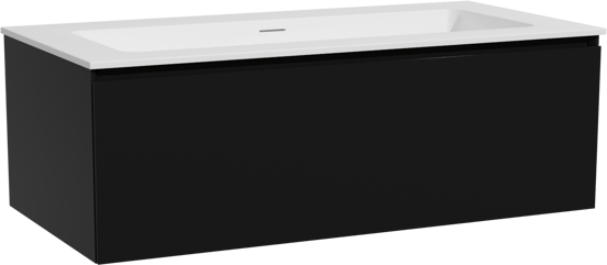 Storke Edge meuble salle de bains suspendu 105 x 52 cm noir mat avec Mata lavabo simple pour 2 trous de robinet en solid surface blanc mat