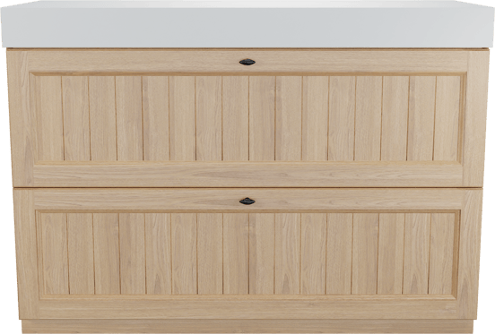 Balmani Lemon staand badkamermeubel 135 x 55 cm, fineer natuur eik met Dominus enkel of dubbel tablet in mat wit