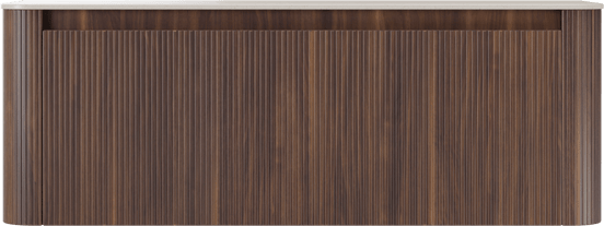 Storke Soft hängendes Möbelstück Set: 140 x 46 cm, Nussbaum, mit Tavola Soft Einzel- oder Doppel Waschtischplatte Solid Surface Beige Granit, Vertikale symmetrische gerade Rippe