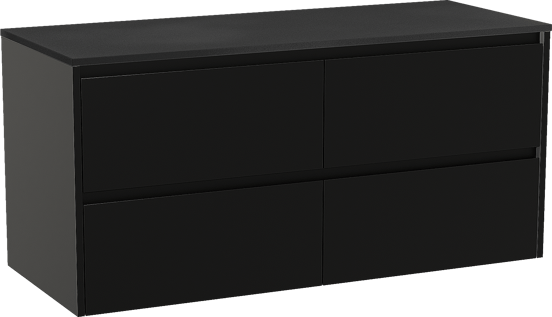 Storke Seda zwevend badmeubel 130 x 52 cm mat zwart met Panton enkel of dubbel wastafelblad in gepoedercoate mdf mat zwart