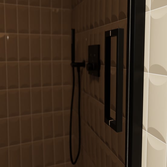 Balmani Senses Design Dusche Schiebetür, umkehrbar, 160 cm x 210 cm, Bronze Glas, Profil Schwarz