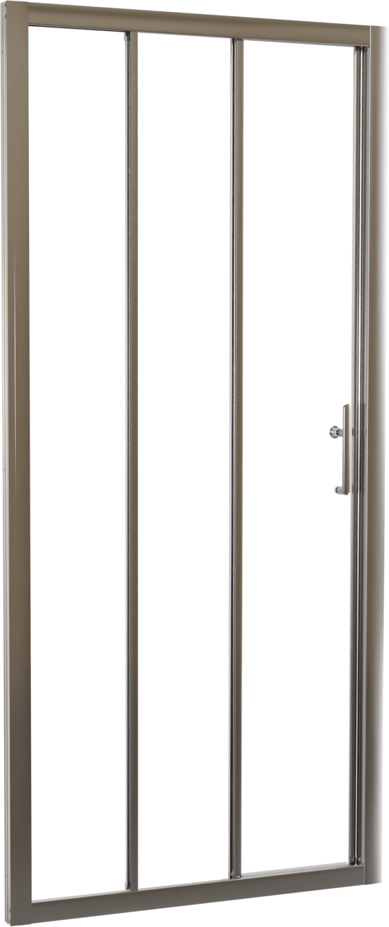 Linie Cadiz dreiteilige Dusche Schiebetür 90 cm x 190 cm Klarglas gebürstet Chrom Profil