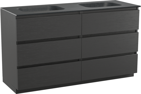 Balmani Lucida staand badmeubel 150 x 55 cm zwart eiken met Tablo Arcato dubbele wastafel in zwart graniet