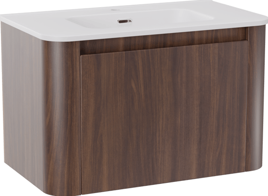 Storke Soft hängendes Möbelstück Set: 80 x 46 cm, Nussbaum, mit Kera Soft Einzelwaschtisch Keramik Weiβ matt