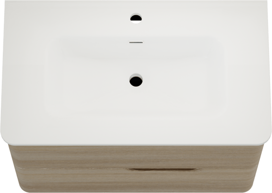 Linie Curvo meuble salle de bains suspendu 80 x 46 cm chêne clair avec Baro Curvo plan simple en porcelaine blanc brillant