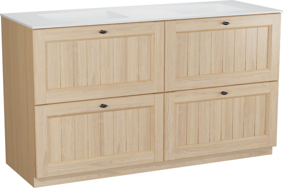 Balmani Lemon meuble salle de bains à poser 150 x 55 cm, placage chêne naturel avec Tablo Stretto double vasque en blanc mat