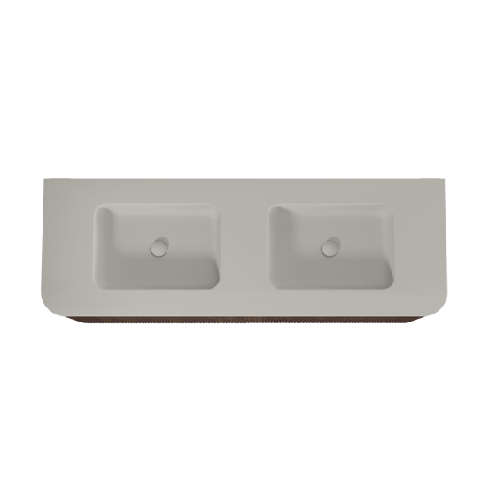 Balmani Moon zwevend badmeubel 160 x 55 cm amerikaans notenhout met Moon dubbele wastafel in top solid zijdegrijs, Verticale symmetrische rechte ribbel