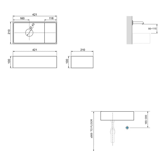 Balmani Forma zwevend toiletmeubel 42 x 21 cm naturel eiken met Dama wastafel in Dark Emperador marmer