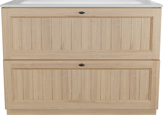 Balmani Lemon staand badkamermeubel 120 x 55 cm, fineer natuur eik met Tablo Strada enkele wastafel in glanzend wit