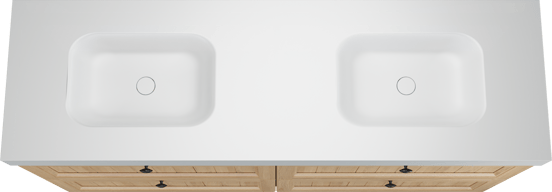 Balmani Lemon freistehendes Möbelstück Set: 180 x 55 cm, Naturbelassene Eiche Furnier, mit Arcato Doppelwaschtisch, Weiß matt