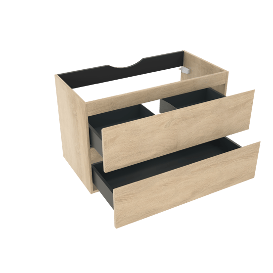 Linie Lado hängender Waschbeckenunterschrank: 90 x 46 cm, Eiche Weiß, 2 Schubladen