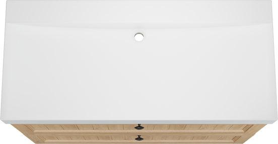 Balmani Lemon staand badkamermeubel 120 x 55 cm, fineer natuur eik met Wave enkele wastafel voor 2 kraangaten in mat wit