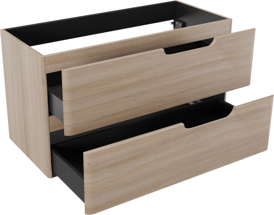 Linie Curvo hängender möbelstück Waschtischunterschränke 100 x 46 cm Eiche Hell 2 Schubladen