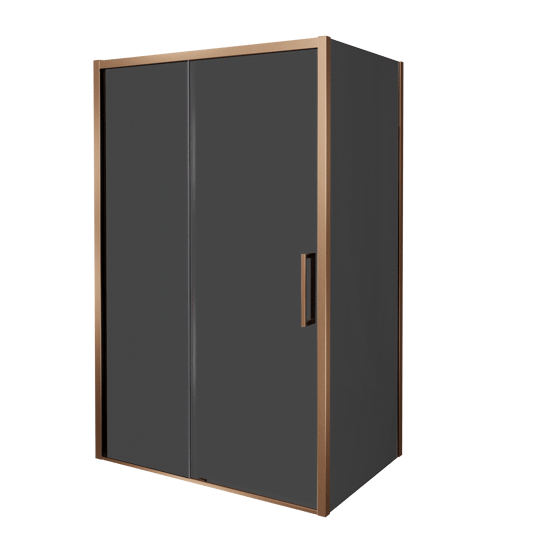 Balmani Senses Design douche d'angle avec porte coulissante à gauche et paroi latérale fixe, 160 x 90 cm, Verre fumé, Profil Brushed Rosegold