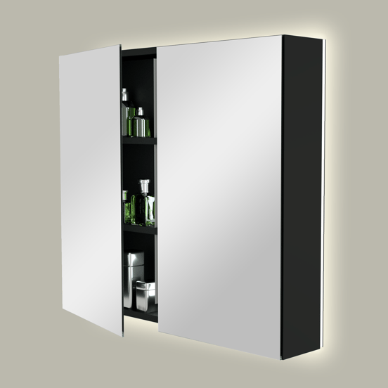 Storke Reflecta armoire de toilette lumineuse 85 x 75 cm noir mat