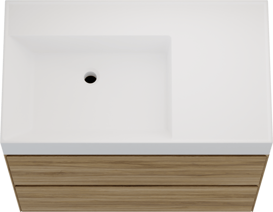 Balmani Mitra Compact zwevend badmeubel 80 x 46 cm wild eiken met Argila asymmetrisch linkse wastafel in composietmarmer mat wit