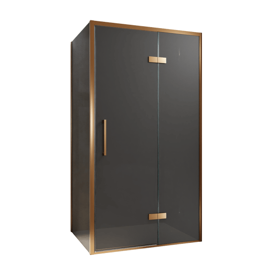 Balmani Senses Design douchecabine met rechtse draaideur en vaste zijwand, 100 x 100 cm, Rookglas, Brushed Rosegold profielen