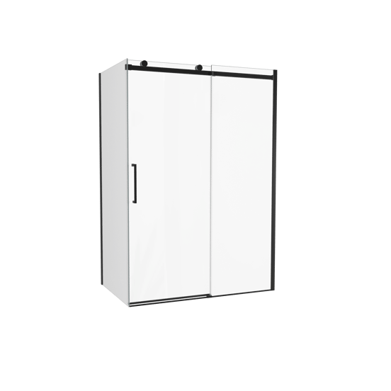 Luca Varess Boltano douchehoek met schuifdeur en vaste zijwand, 140 x 90 cm, helder glas, zwarte profielen