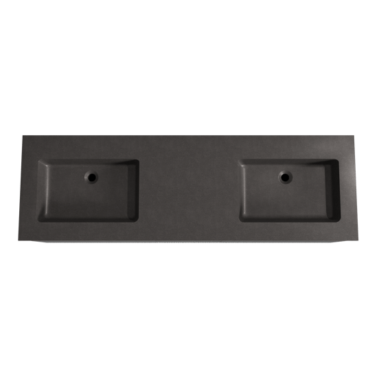 Storke Ribs zwevend badmeubel 165 x 52 cm zwart eiken met Scuro dubbele wastafel in kwarts mat zwart, Verticale asymmetrische rechte ribbel