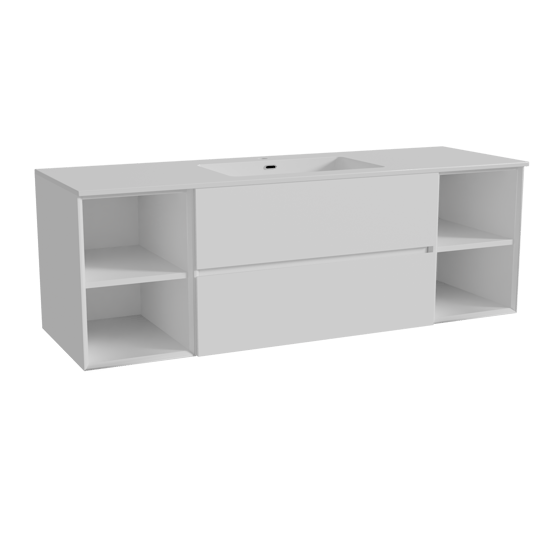 Storke Edge zwevend badmeubel 155 x 52 cm mat wit met Diva enkele wastafel in composietmarmer hoogglans wit