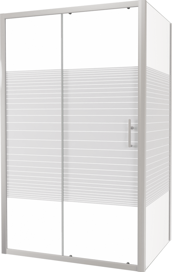 SanyOne Anton paroi de douche avec porte coulissante et paroi latérale fixe, 120 x 90 cm, verre à rayures, profil blanc