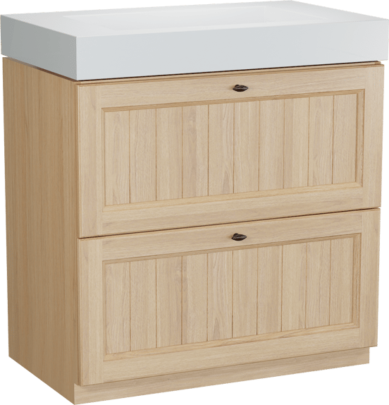 Balmani Lemon staand badkamermeubel 90 x 55 cm, fineer natuur eik met Modus enkele wastafel in mat wit