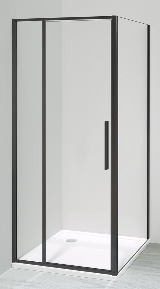 Luca Varess Morano douchehoek met draaideur en 2 vaste zijwanden 90 x 90 cm helder glas mat zwart profiel