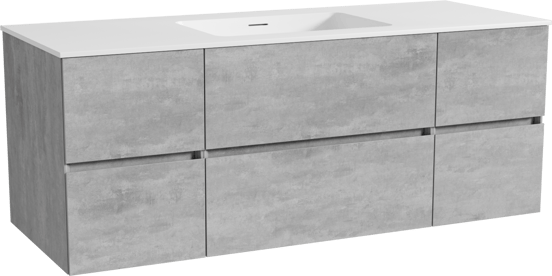 Storke Edge zwevend badmeubel 135 x 52 cm beton donkergrijs met Mata enkele wastafel in solid surface mat wit