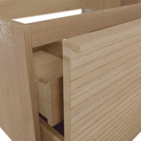 Balmani Forma hängender Waschbeckenunterschrank: horizontale Rippen, 75 x 55 cm, Eiche Natur, 2 Schubladen