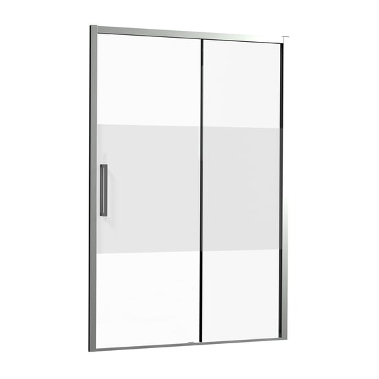 Luca Varess Senses rechtse schuifdeur met vaste wand - voor douchehoek - 140 cm Helder glas met matte strook glanzend chroom profiel