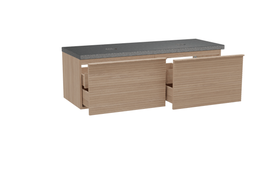 Balmani Forma meuble salle de bains suspendu 150 x 55 cm chêne naturel avec Rock tablette double en granit noir, Nervure gauche symétrique horizontale