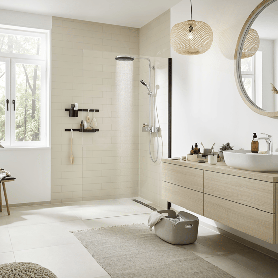 Hansgrohe Pulsify 260 Regendusche Duschsystem mit Thermostatbatterie: Wandmontage, Chrom Glänzend