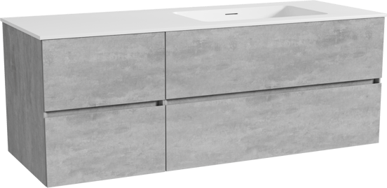 Storke Edge zwevend badmeubel 140 x 52 cm beton donkergrijs met Mata asymmetrisch rechtse wastafel in solid surface mat wit