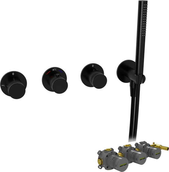 Blaufoss Pavilion Thermostat-Duscharmatur: Unterputz, Schwarz matt, Einbauelement inklusive