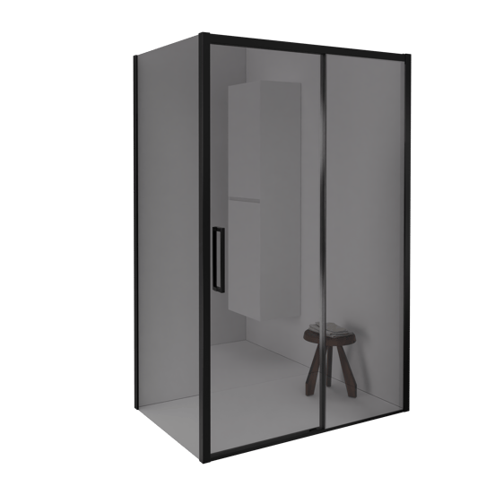 Balmani Senses Design Eckdusche: Schiebetür (Rechts) mit fixierte Seitenwand, 160 x 80 cm, Reflex-Spiegelglas, Profil Schwarz matt