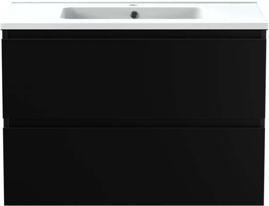 Linie Lado meuble salle de bains suspendu 80 x 46 cm noir mat avec Vano plan simple en marbre composite blanc mat