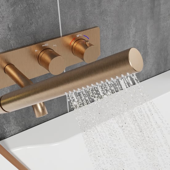 Blaufoss Round Thermostat Unterputz Badewannenarmatur: Brushed Rosegold, Einbauelement inklusive, mit Brausekopf