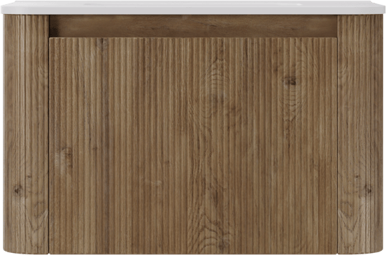 Storke Soft hängendes Möbelstück Set: 80 x 46 cm, Eiche rau, mit Kera Soft Einzelwaschtisch Keramik Weiβ matt, Vertikale symmetrische gerade Rippe