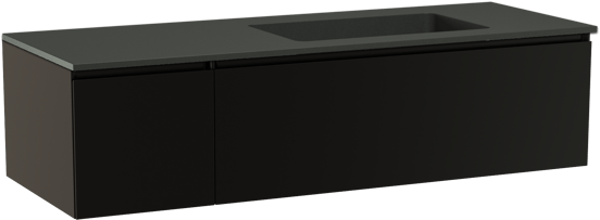 Storke Edge zwevend badmeubel 140 x 52 cm mat zwart met Scuro asymmetrisch rechtse wastafel in kwarts mat zwart