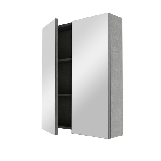 Linie Lado zwevend badkamermeubel 60 x 46 cm beton donkergrijs met Baro enkele wastafel in porselein glanzend wit, Montro spiegelkast en Mila wastafelkraan