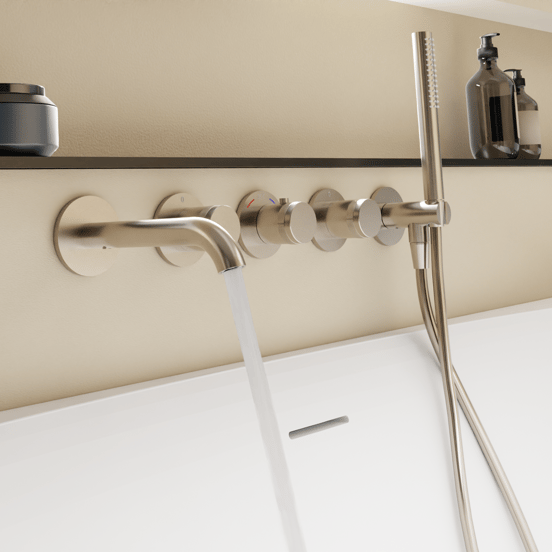 Blaufoss Pavilion Unterputz-Badewannenarmatur: Brushed Coolmetal, inkl. Handbrauseset und Einbauelement